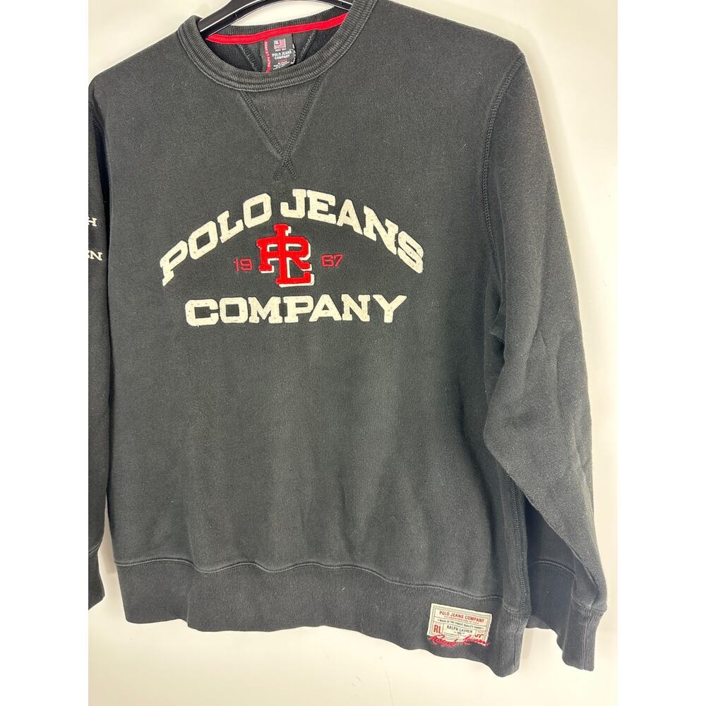 Vtg Y2k Polo Jeans Co Ralph Lauren Sweatshirt Large Black USA Flag Patch 1967 - Picture 4 of 12